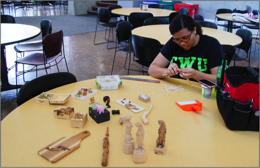 CWU student Kailonna Crawfords woodcarving contributes to campus community 