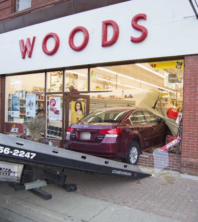 Nobody was hurt when a car crashed into Woods Hardware store on Pearl Street in downtown Ellensburg earlier this evening. 