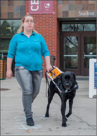 GUIDANCE - Sarah Bair's service dog helps with her blindness. 
