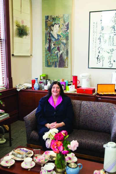 Provost Levine often lays out tea and shortbread cookies for guests in her office in Barge Hall.