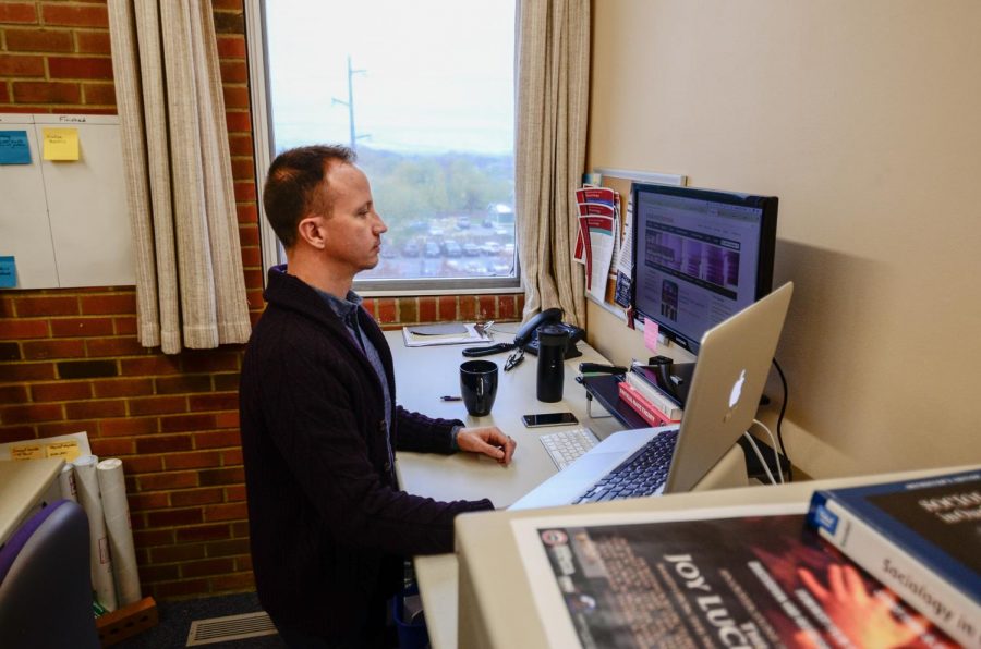 Tester in his office overlooking the Northwest side of campus. Tester will take the position of director of undergraduate research. Eric Rosane/Observer.