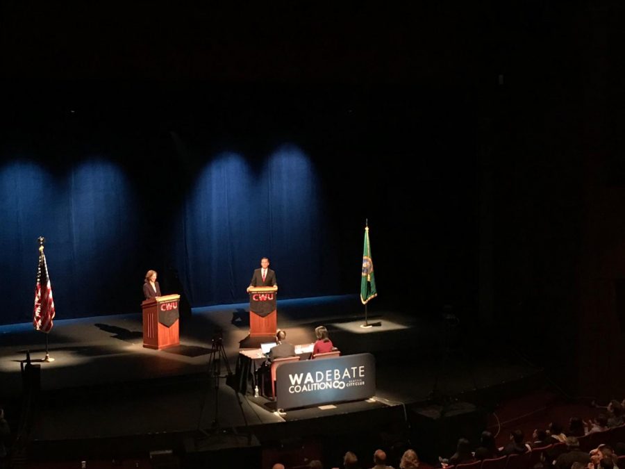 Schrier and Rossi debate in McConnell Hall for the 8th Congressional District seat. 