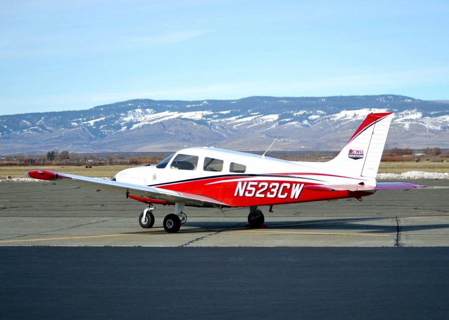 A Piper Arrow PA-28-181 owned by the CWU aviation program parked just outside of the hangar at Bowers Airfield north of campus. The aviation program owns a total of 23 aircrafts.