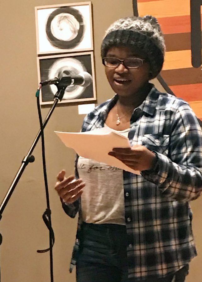 TyYonna Kitchen performed the poem, “Take a Bow” at the Open
Mic Night at The Porch on Feb. 13.