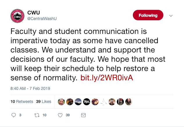 Official university tweet about the importance of keeping normality.