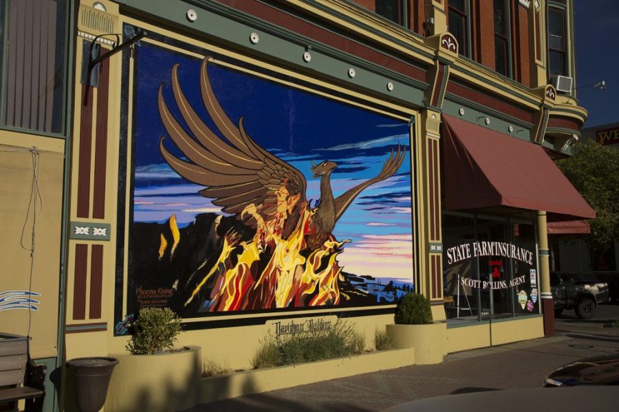 Phoenix mural on Pearl St. Photo courtesy of Ellensburg Downtown Association. 