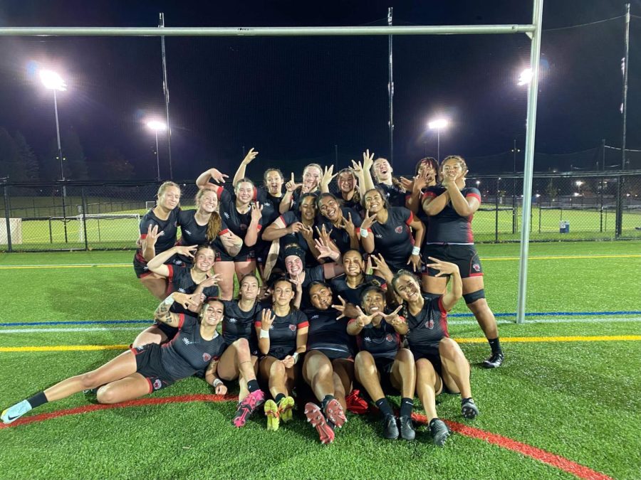 Girls Rugby Team bonding through smiling Photo courtesy of Womens Rugby Team 