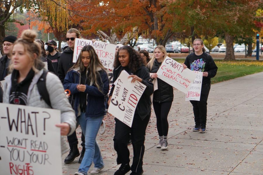 Students and clubs march in opposition of alleged Title IX violations