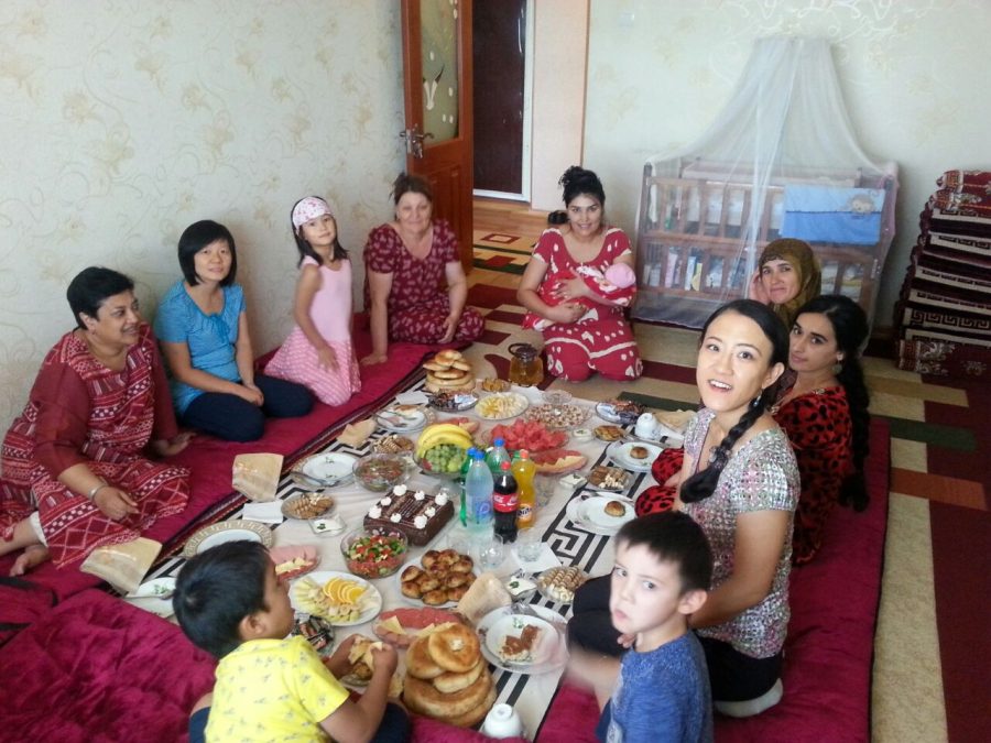 Dasgupta shares a meal at a Tajik home. Photo courtesy of Sarita Dasgupta