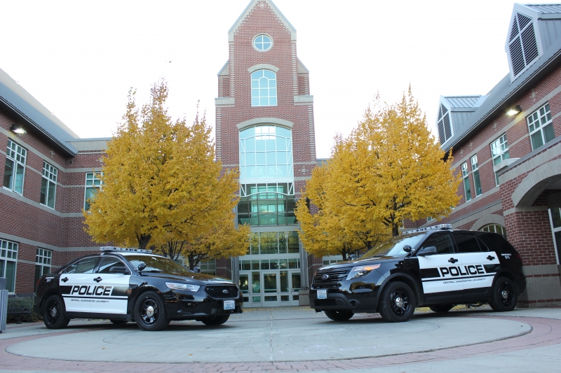 Police cars on campus, photo via University Police and Public Safety