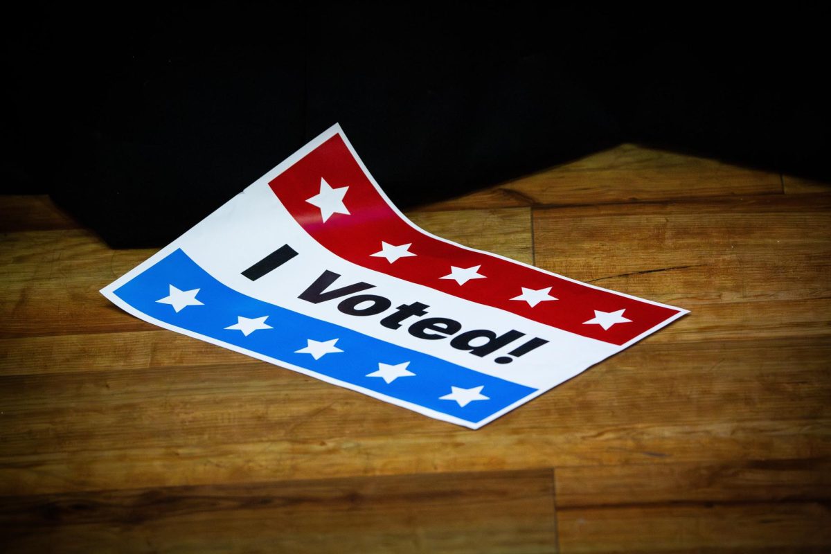 A fallen "I Voted!" sign.