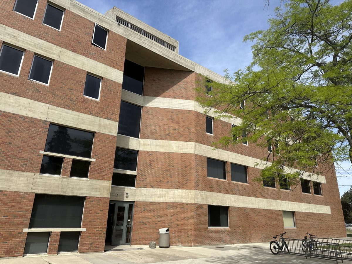Farrell Hall on a sunny day.
